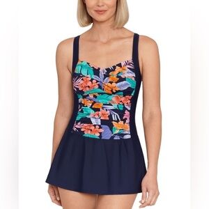 Swim Solutions Women's Colorblocked Tummy-Control Swimdress shirred front 14